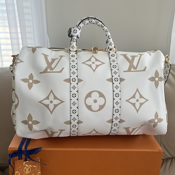 Louis Vuitton Handbags - Louis Vuitton GIANT MONOGRAM Keepall 50 Bandouliere Khaki Green/Beige/White